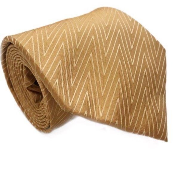BCBG Attitude Golden Brown Silk Neck Tie Zig Zag Geometric Print Office Career - Picture 4 of 13